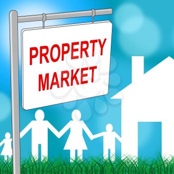 Property Market Sign Representing Real Estate And Markets