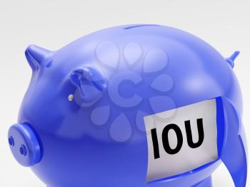 IOU In Piggy Showing Unemployment Debts And Recession