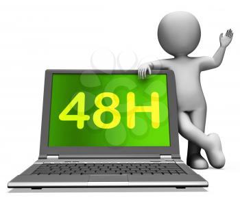Forty Eight Hour Laptop Character Showing 48h Service Or Delivery
