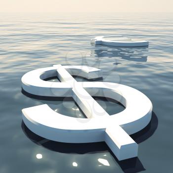 Dollar Floating And Euro Going Away Showing Money Exchanges Or Forex