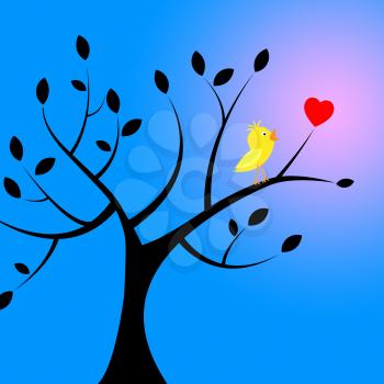 Birds Tree Showing Heart Shapes And Branch