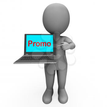 Promo Character Computer Showing Promotion Discounting And Reductions