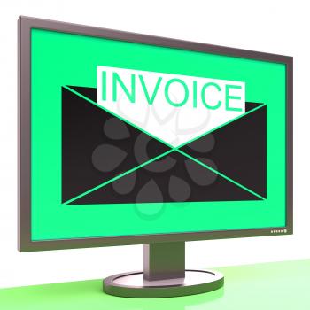 Invoice In Envelope On Monitor Shows Receipts Or Due Expenses