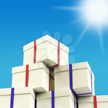 Stack Of Giftboxes With Sun And Sky Background As Presents For Family
