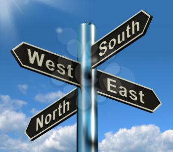 North East South West Signpost Showing Travel Or Direction
