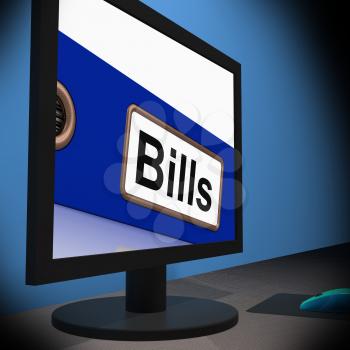 Bills On Monitor Showing Paying Expenses Or Taxes