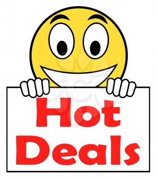 Hot Deal On Sign Showing Bargains Sale And Save