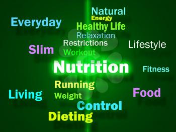 Nutrition Words Showing Healthy Food Vitamins Nutrients And Nutritional