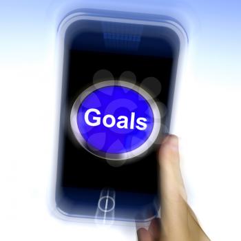 Goals On Mobile Phone Showing Aims Objectives Or Aspirations