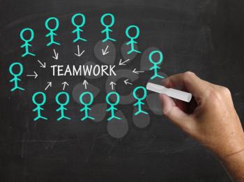 Teamwork Stick Figures Showing Working As Team