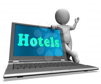 Hotel Laptop Showing Motel Hotel And Rooms