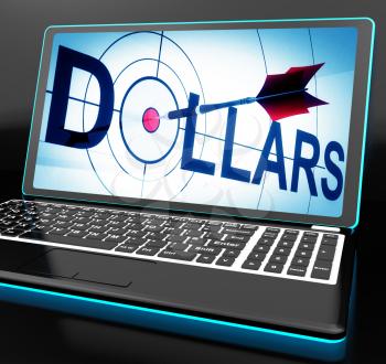 Dollars On Laptop Shows Financial Currencies And Revenues
