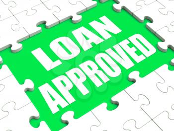 Loan Approved Puzzle Showing Credit Lending Agreement Approval