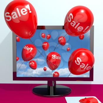 Sale Balloons Coming From Computer Shows Internet Promotion Discount And Reductions