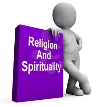 Religion And Spirituality Book With Character Showing Religious Spiritual Books