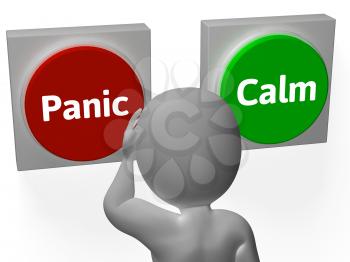 Panic Calm Buttons Showing Worrying Or Tranquility