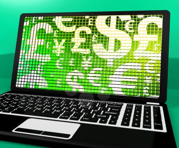 Currency Symbols On Laptop Shows Exchange Rate And Finance