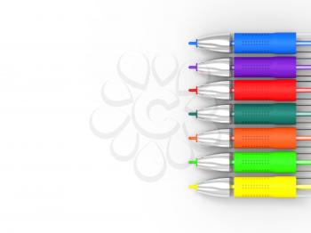 Multicolored Pens On White Background Showing Felt Pens With Copy Space