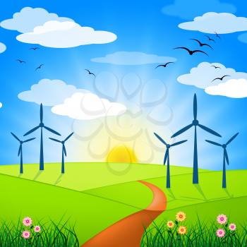 Wind Power Showing Renewable Resource And Turbine