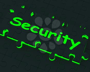 Security Glowing Puzzle Shows Restricted Areas And Protection