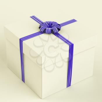 White Gift Box With Blue Ribbon As Birthday Present For Men