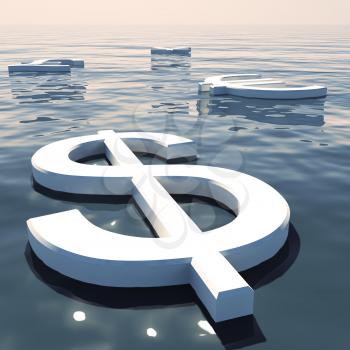 Dollar Floating And Currencies Going Away Showing Money Exchange And Forex