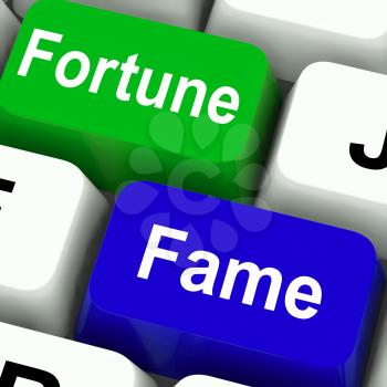 Fortune Fame Keys Showing Wealth Or Publicity