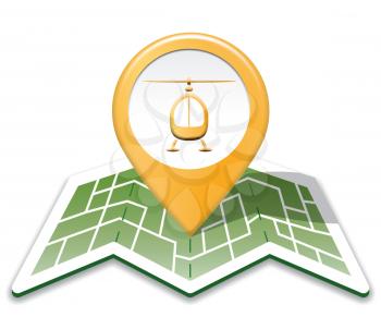 Heliport Map Pin Indicates Copter Location 3d Illustration