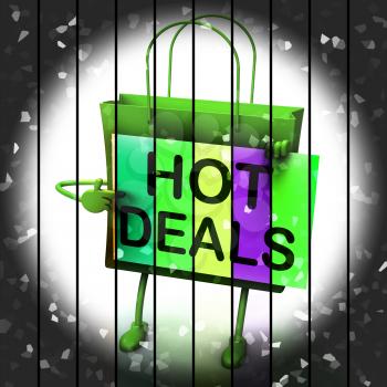 Hot Deals Shopping Bag Showing Discounts and Bargains