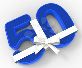 Number Fifty With Ribbon Showing Fiftieth Birthday Celebration Or Special Event