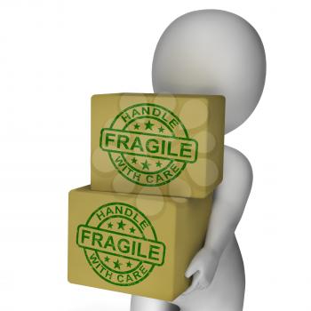 Fragile Stamp On Boxes Shows Breakable Or Delicate Products