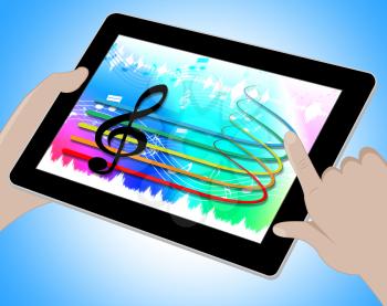 Music Tablet Online Indicating Soundtracks 3d Illustration