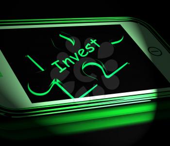 Invest Smartphone Displaying Investment In Company Or Savings