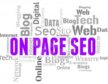 On Page Seo Showing Search Engines And Wordclouds