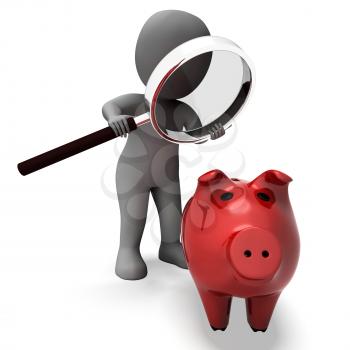 Piggy Bank And Character Showing Savings Finances And Banking