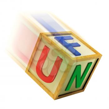 Fun Wooden Block Showing Enjoyment Playing And Recreation