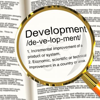 Development Definition Magnifier Shows Improvement Growth Or Advancement