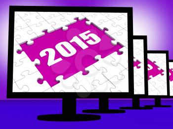 Two Thousand And Fifteen On Monitors Showing Year 2015 Resolution
