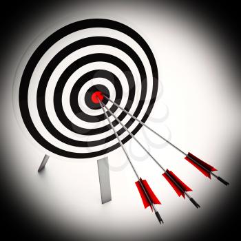 Arrows On Dartboard Shows Perfect Strategy And Performance