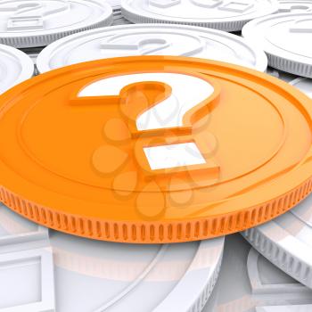 Question Mark Coin Showing Speculation About Finances