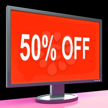 Fifty Percent Off Monitor Meaning Discount Or Sale Online