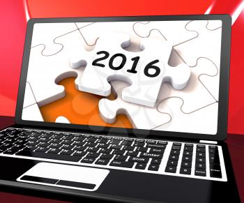 Two Thousand And Sixteen On Laptop Showing New Years Resolution 2016