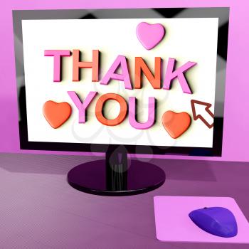Thank You Message On Computer Screen Shows Online Appreciation