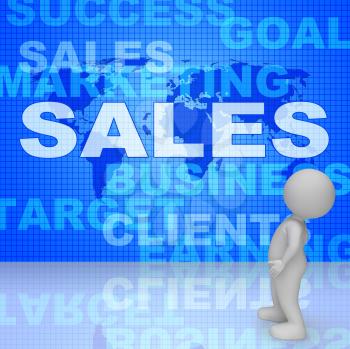 Sales Words Showing Selling Biz 3d Rendering