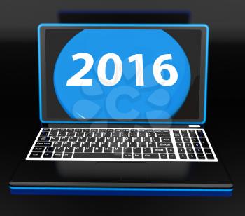 Two Thousand And Sixteen On Laptop Showing New Year Resolution 2016