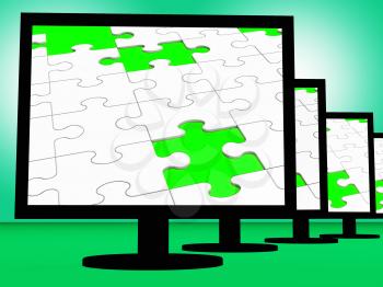 Unfinished Puzzle On Monitors Shows Missing Pieces Or Incomplete