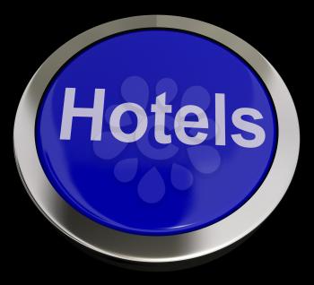 Blue Hotel Button For Travel And A Room