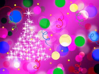 Purple Spots Background Meaning Dots And Sparkling Christmas Tree
