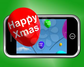 Balloons Floating From Mobile Phone With Happy Xmas Message