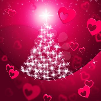 Xmas Tree Representing Heart Shapes And Valentine